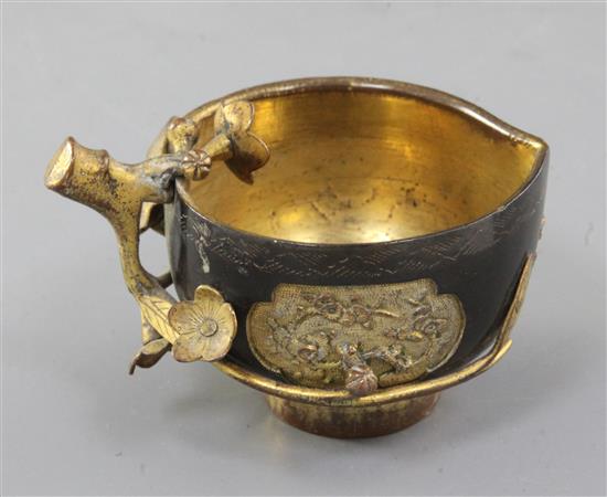 A Sawasa or Tonkin ware gilt copper peach-shaped cup, first half 18th century, length 7.5cm height 4.9cm